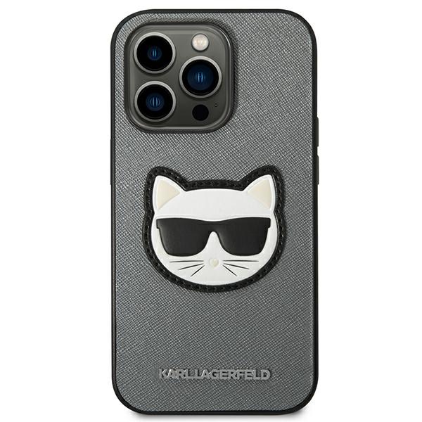 Karl Lagerfeld Saffiano dėklas iPhone 14 Pro Max – sidabrinis