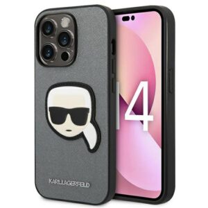Karl Lagerfeld Saffiano dėklas iPhone 14 Pro – sidabrinis