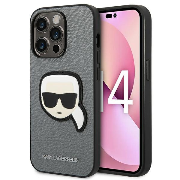 Karl Lagerfeld Saffiano dėklas iPhone 14 Pro – sidabrinis
