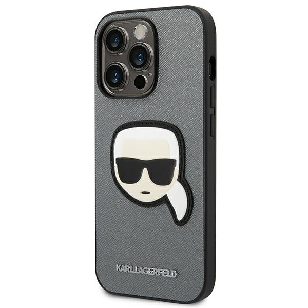 Karl Lagerfeld Saffiano dėklas iPhone 14 Pro – sidabrinis