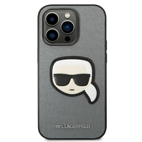 Karl Lagerfeld Saffiano dėklas iPhone 14 Pro – sidabrinis