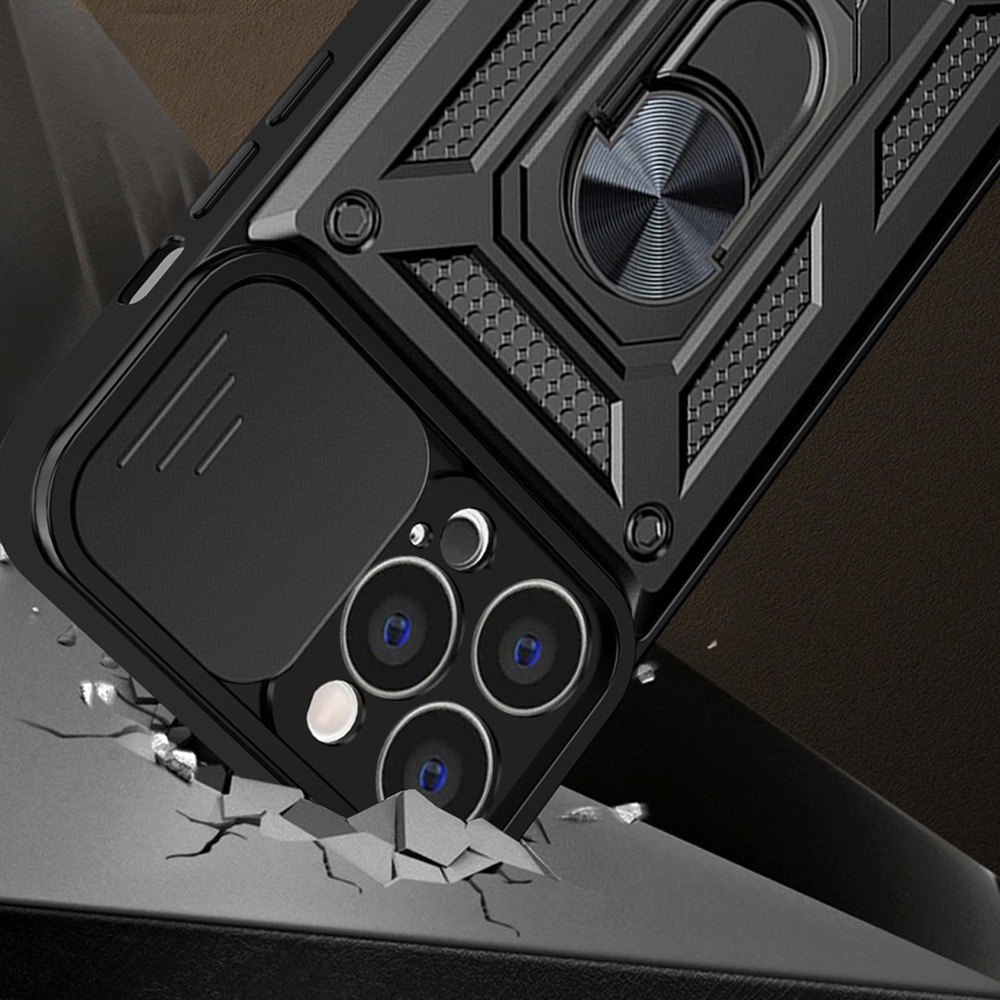 Šarvuotas dėklas iPhone 13 Pro su kameros dangteliu – mėlynas