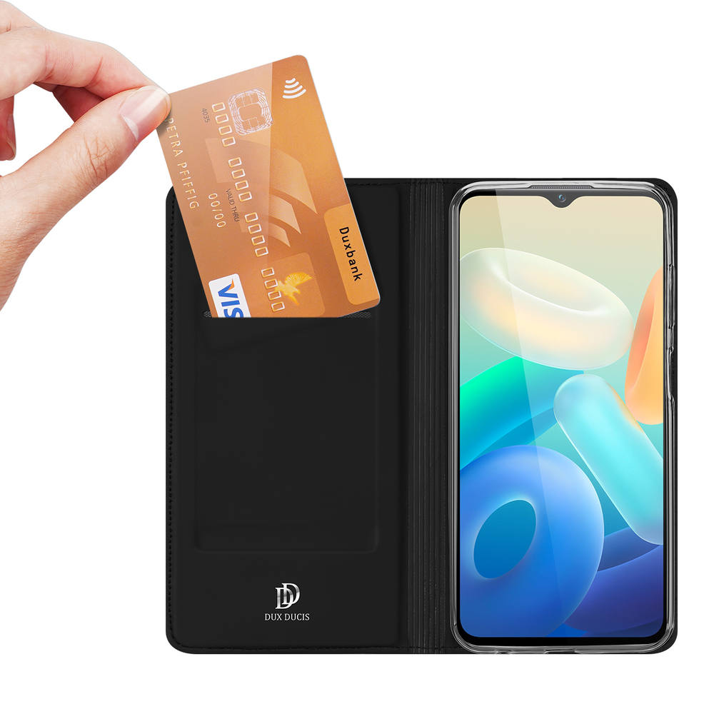 Dux Ducis Skin Pro dėklas Vivo Y16 / Y02s piniginės dėklo dangtelis su juodu atvartu