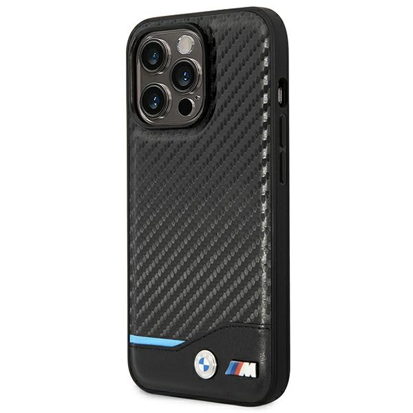 BMW Leather Carbon dėklas iPhone 14 Pro 6.1 – juodas
