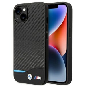BMW Leather Carbon dėklas iPhone 14 Plus – juodas