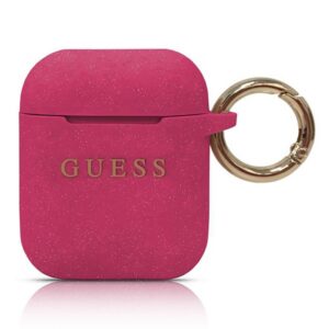 Guess silikoninis AirPods dėklas – fuksija, su žiedu