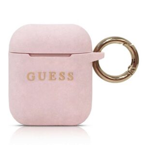 Guess silikoninis dėklas AirPods – šviesiai rožinis, blizgus