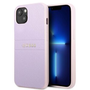 Guess Saffiano Strap dėklas iPhone 13 mini – violetinis