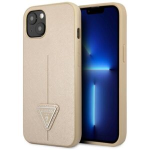 Guess Saffiano Triangle dėklas iPhone 13 mini – smėlinis