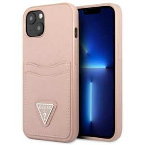 Guess dėklas iPhone 13 mini – rožinis, kortelių skyrelis