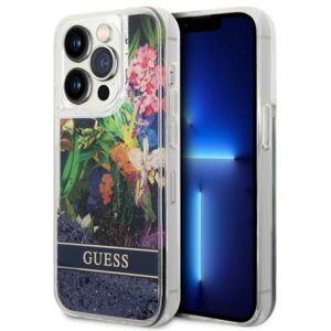 Guess dėklas iPhone 14 Pro – mėlynas, blizgučiai