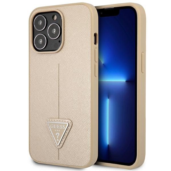 Guess dėklas iPhone 14 Pro – smėlio (Saffiano)
