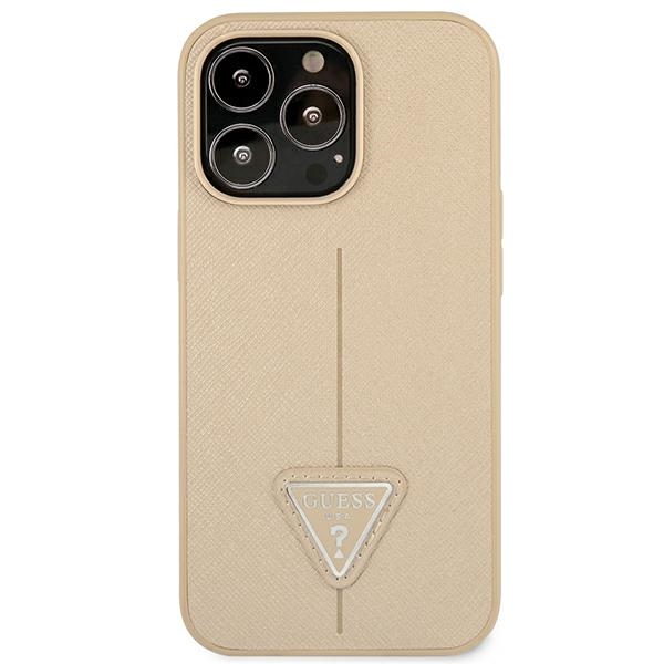 Guess dėklas iPhone 14 Pro – smėlio (Saffiano)
