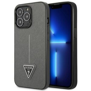 Guess Saffiano Triangle dėklas iPhone 14 Pro – sidabrinis
