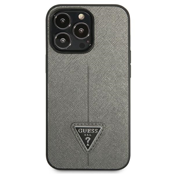 Guess Saffiano Triangle dėklas iPhone 14 Pro – sidabrinis