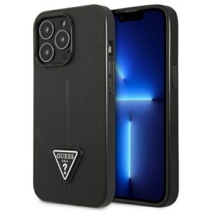 Guess dėklas iPhone 14 Pro – juodas Saffiano