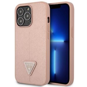 Guess dėklas iPhone 14 Pro – rožinis Saffiano