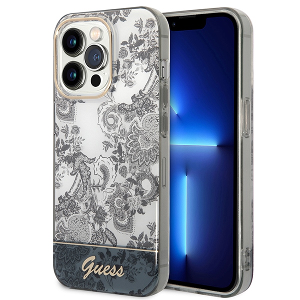 Guess dėklas iPhone 14 Pro Max – pilkas, Porcelain