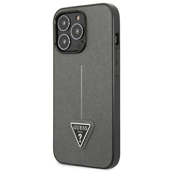 Guess Saffiano Triangle dėklas iPhone 14 Pro Max – sidabrinis