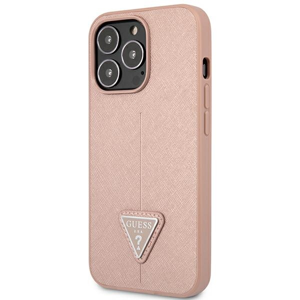 Guess dėklas iPhone 14 Pro Max – rožinis, Saffiano