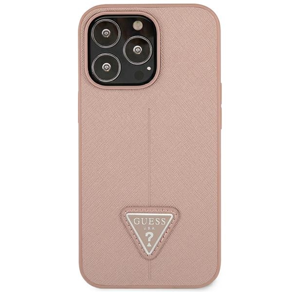 Guess dėklas iPhone 14 Pro Max – rožinis, Saffiano