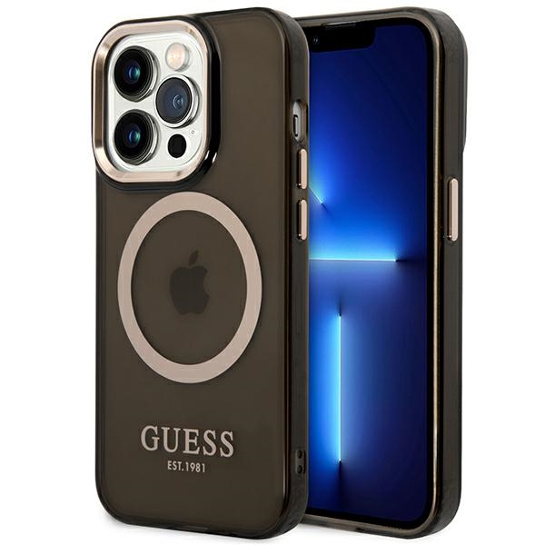 Guess MagSafe dėklas iPhone 14 Pro Max – juodas/auksinis