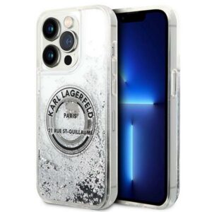 Karl Lagerfeld dėklas iPhone 14 Pro – sidabrinis