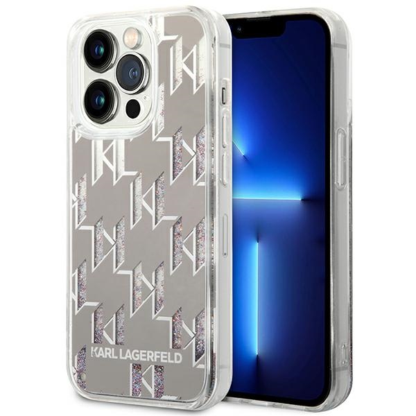 Karl Lagerfeld Liquid Glitter dėklas iPhone 14 Pro – sidabrinis