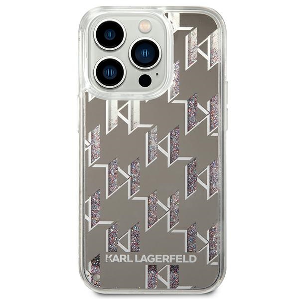 Karl Lagerfeld Liquid Glitter dėklas iPhone 14 Pro – sidabrinis