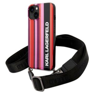Karl Lagerfeld dėklas iPhone 14 – rožinis su dirželiu