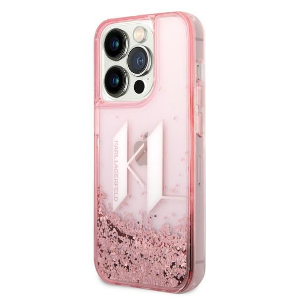 Karl Lagerfeld Liquid Glitter dėklas iPhone 14 Pro – rožinis
