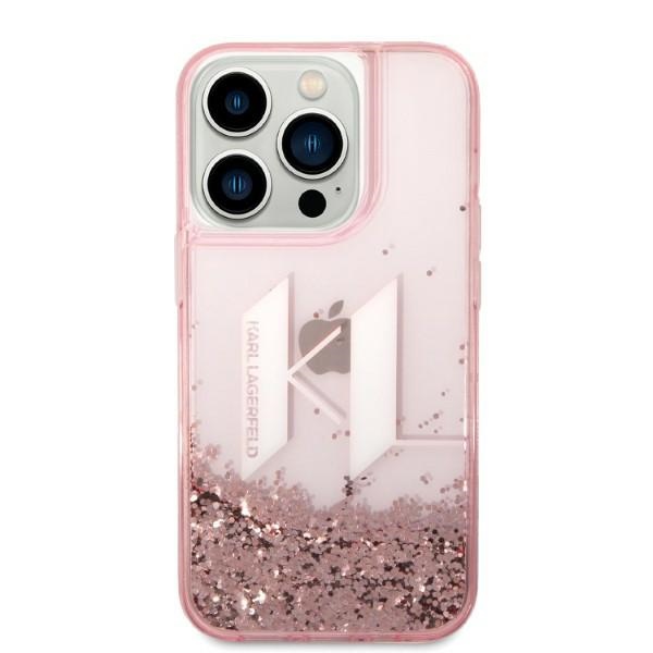 Karl Lagerfeld Liquid Glitter dėklas iPhone 14 Pro – rožinis