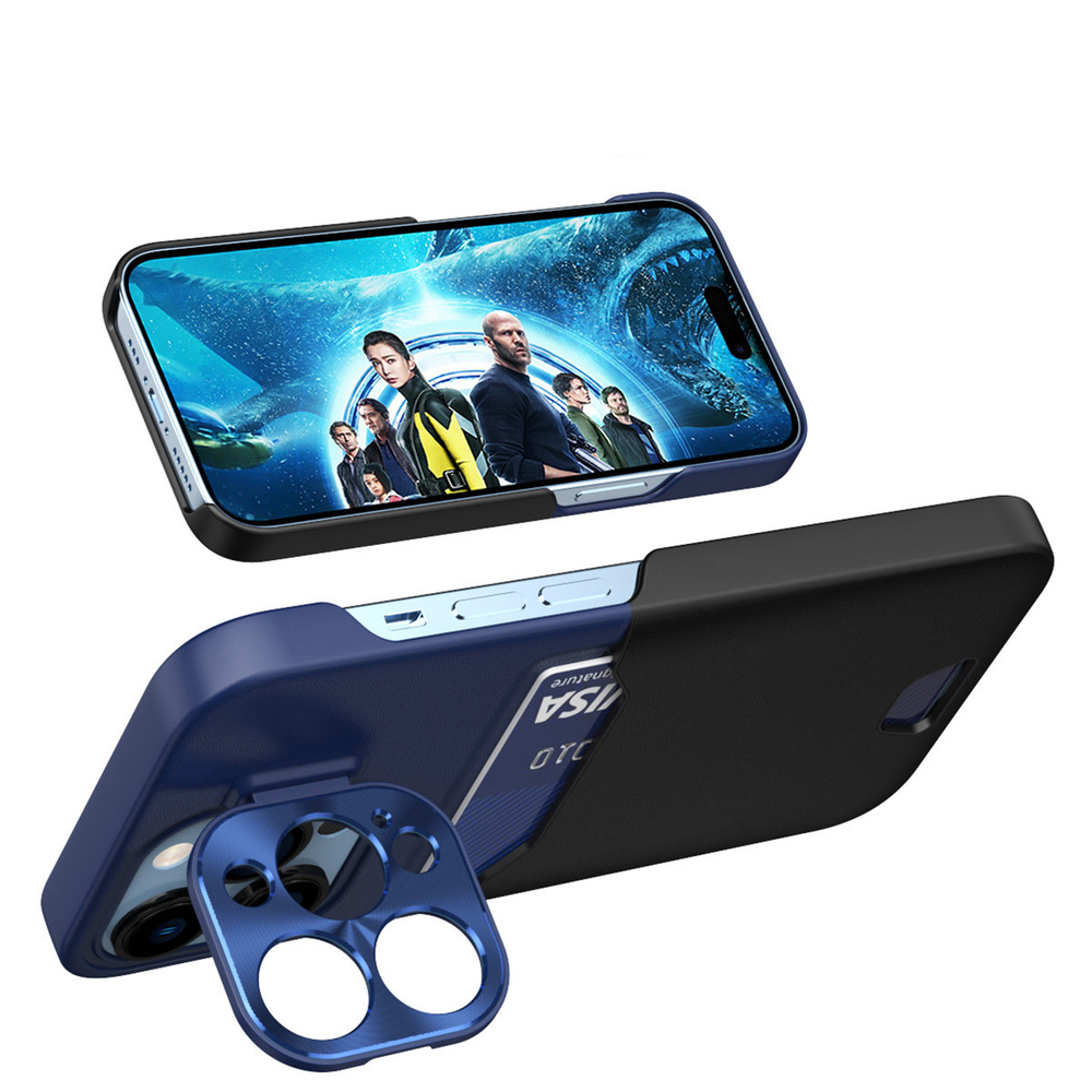 Samsung Galaxy S23 odinis dėklas su stovu ir kortele – mėlynas