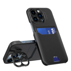 Odinis dėklas su kortelės kišene ir stovu iPhone 14 Pro Max – juodas