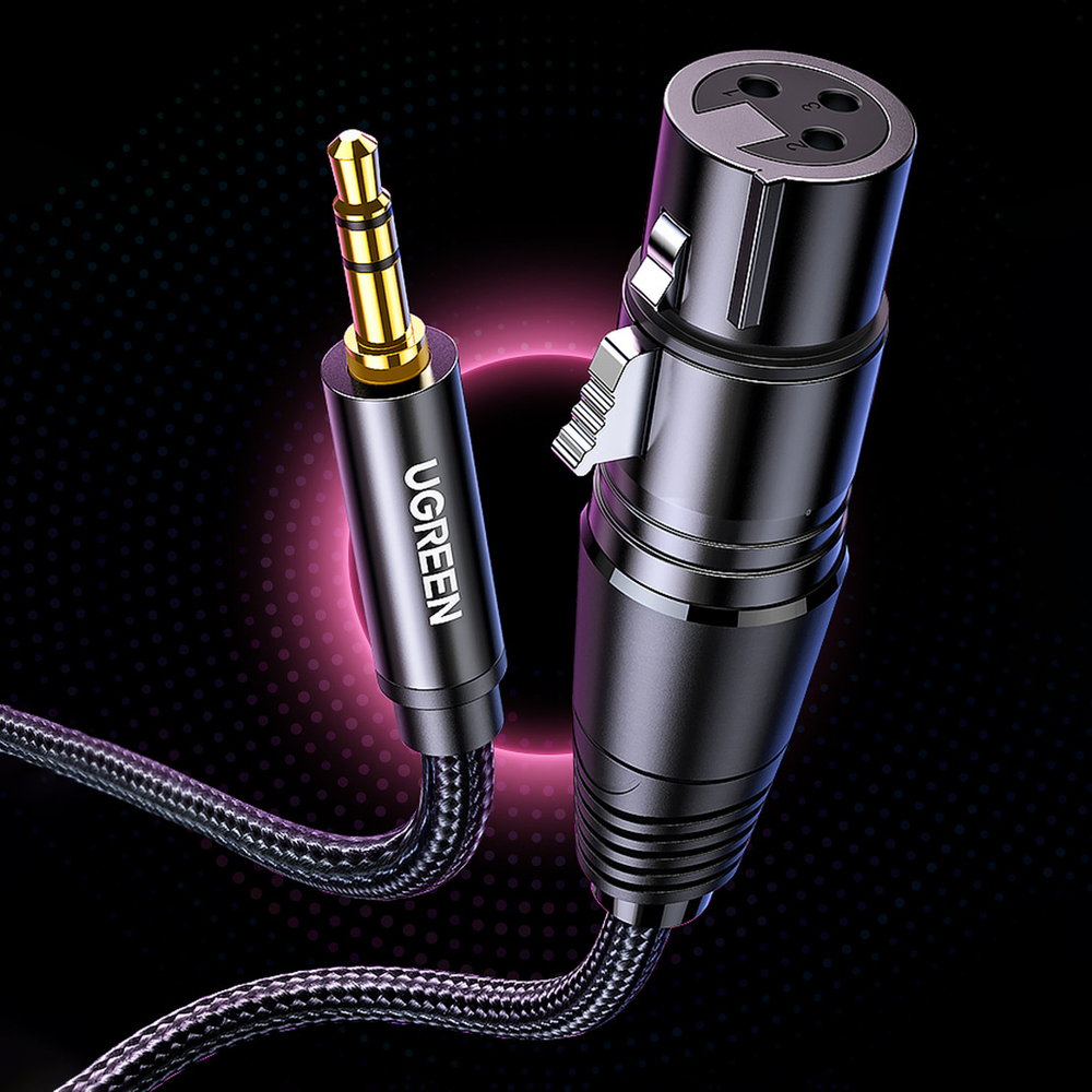 Ugreen garso kabelis 3.5mm mini jack (kištukas) - XLR (lizdas) 1m juodas (AV182)