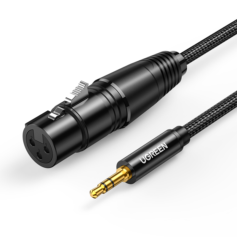 Ugreen garso kabelis 3.5mm mini jack (kištukas) - XLR (lizdas) 1m juodas (AV182)