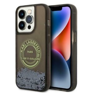 Karl Lagerfeld Liquid Glitter RSG dėklas iPhone 14 Pro – juodas