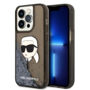 Karl Lagerfeld dėklas iPhone 14 Pro – juodas su blizgučiais
