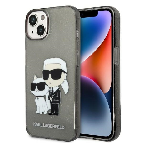 Karl Lagerfeld blizgus dėklas iPhone 14 Plus/15 Plus – juodas