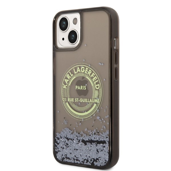 Karl Lagerfeld Liquid Glitter RSG dėklas iPhone 14 – juodas