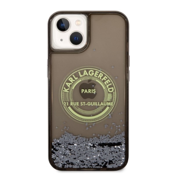 Karl Lagerfeld Liquid Glitter RSG dėklas iPhone 14 – juodas