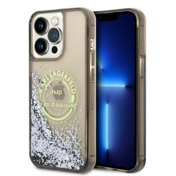 Karl Lagerfeld Liquid Glitter RSG dėklas iPhone 14 Pro Max – juodas