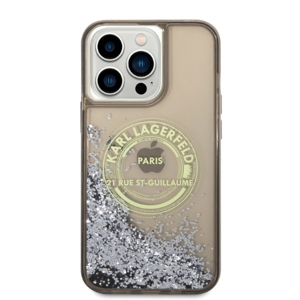 Karl Lagerfeld Liquid Glitter RSG dėklas iPhone 14 Pro Max – juodas