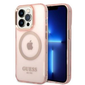 Guess MagSafe dėklas iPhone 14 Pro – rožinis auksas
