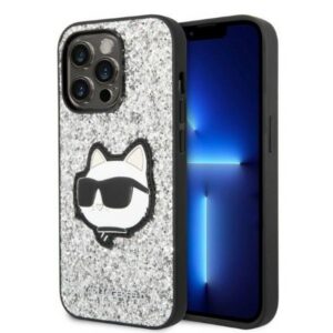 Karl Lagerfeld blizgus dėklas iPhone 14 Pro – sidabrinis