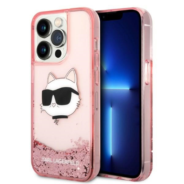 Karl Lagerfeld blizgus dėklas iPhone 14 Pro Max – rožinis