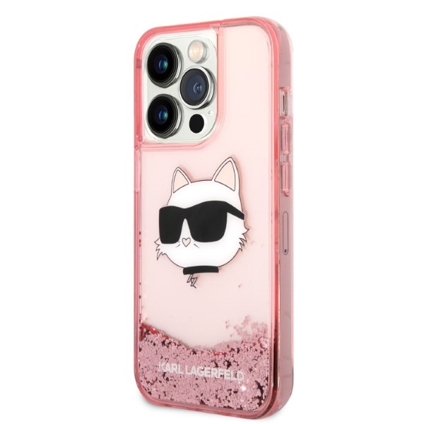 Karl Lagerfeld blizgus dėklas iPhone 14 Pro Max – rožinis