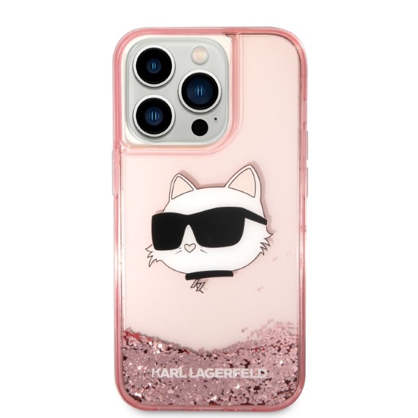 Karl Lagerfeld blizgus dėklas iPhone 14 Pro Max – rožinis