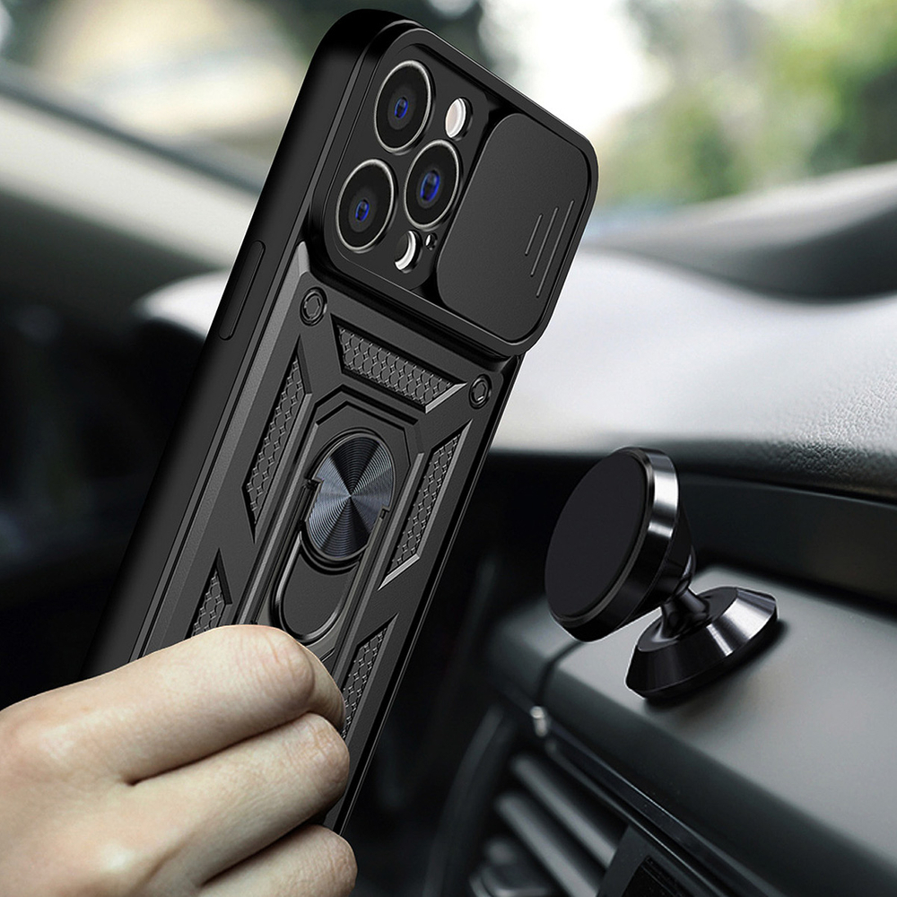 Hybrid Armor Camshield dėklas, skirtas Motorola Moto G62 5G šarvuotas dėklas su fotoaparato dangteliu juodas