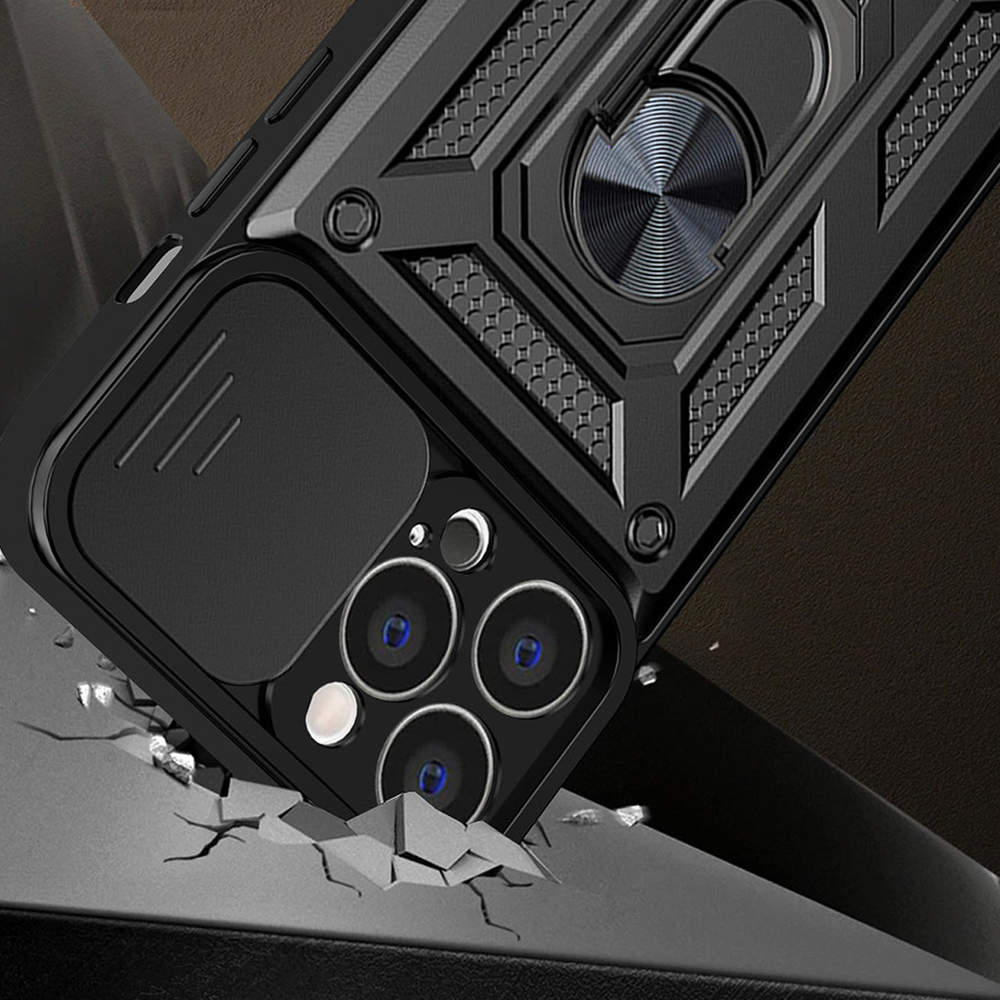 Hybrid Armor Camshield dėklas, skirtas Motorola Moto G62 5G šarvuotas dėklas su fotoaparato dangteliu juodas